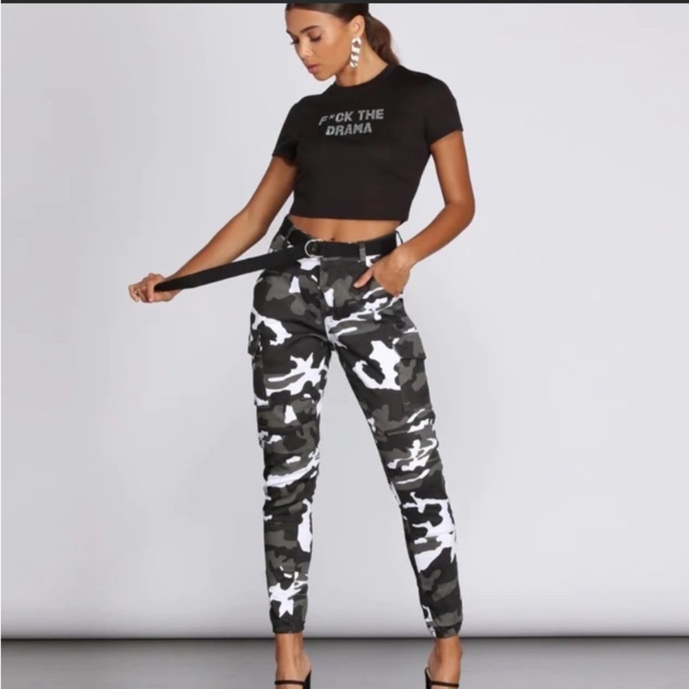 Windsor Camo Cargo Pants Gray, Black and White